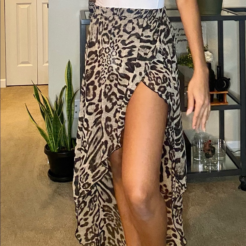 Sheer animal print hi-lo skirt in size small
